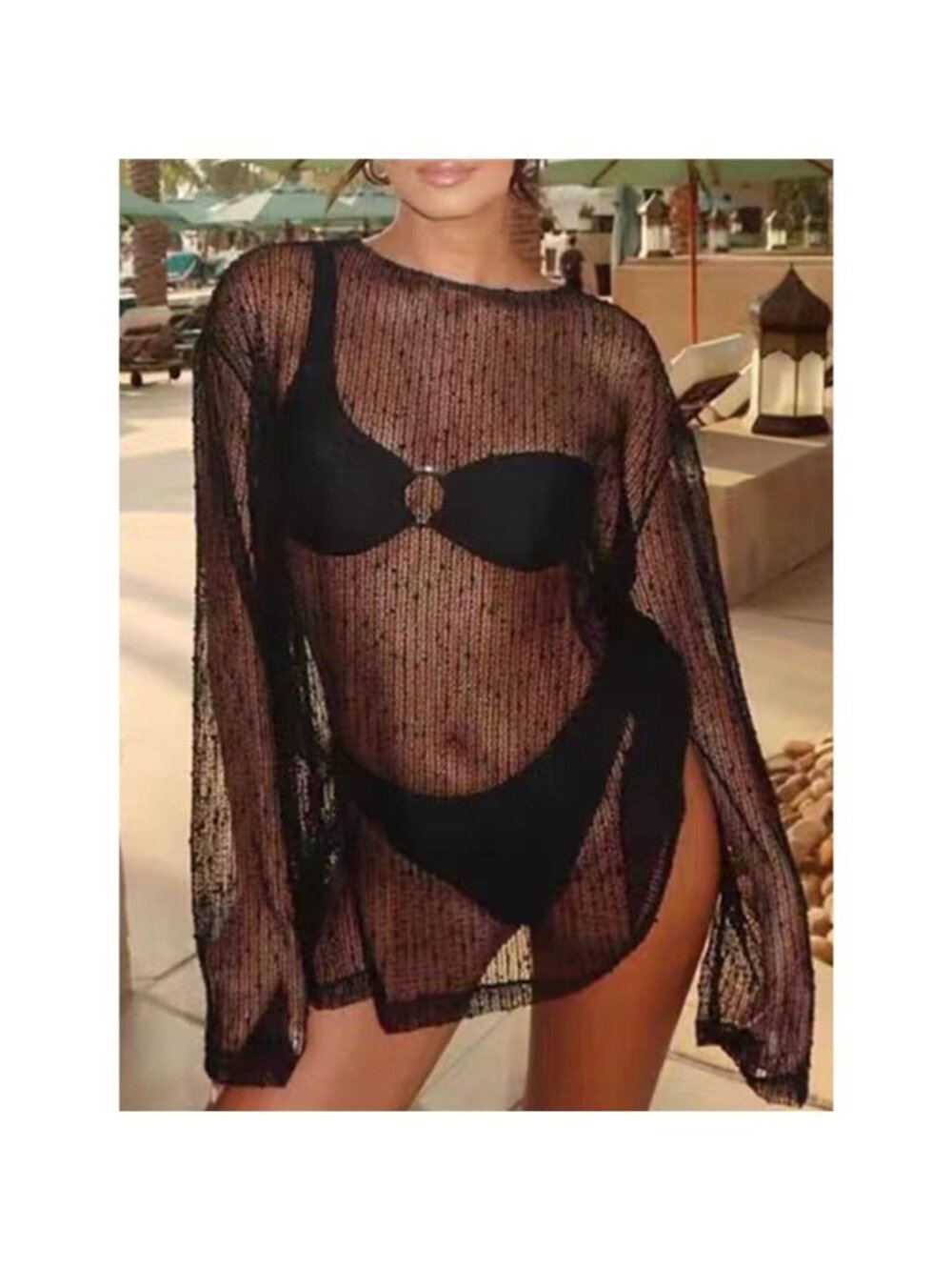 Sheer Knit Long Sleeve Cover-Up